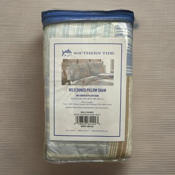 Southern Tide WILD DUNES Quilted Patchwork EURO PILLOW SHAM(S) 26” x 26” - Picture 4 of 4